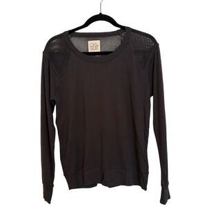 Chaser Womens‎ Mesh Back Long Sleeve Top Charcoal Gray Crew Neck Small NWT